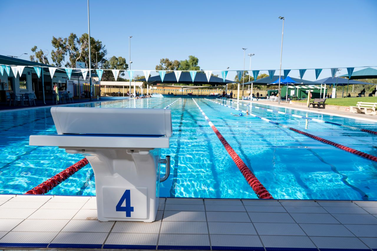 Pool with lane ropes up